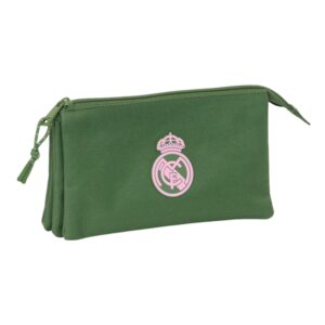 Safta Real Madrid Chica Caqui Portatodo - 3 Compartimentos con Cremalleras - Bolsillo Interior - 0.6L - 220x30x120mm - Color Verde