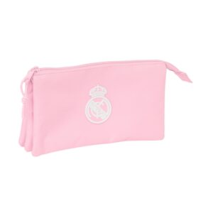 Safta Real Madrid Chica Portatodo - 3 Compartimentos con Cremalleras - 0.6L - Bolsillo Interior - 220x30x120mm - Color Rosa