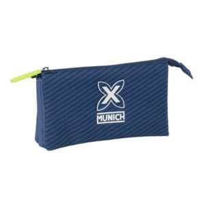 Safta Munich Blue Indigo Portatodo - 3 Compartimentos con Cremalleras - Bolsillo Interior - 0.6L - 220x30x120mm - Color Azul Marino