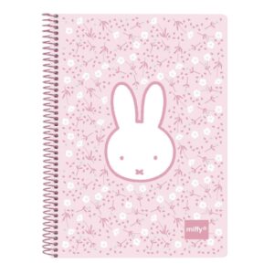 Safta Miffy Flores Cuaderno Espiral - Formato Cuarto - 80 Hojas Cuadriculado 4x4mm - Papel 80g/m2 - Tapas Duras - 155x10x220mm - Color Rosa