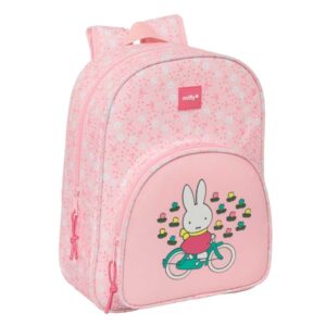 Safta Miffy Flores Mochila Infantil - Adaptable a Carro - Portabotellas - Hombreras Ergonomicas - Bolsillo Frontal - 10L - Motivos Miffy y Flores - 260x110x340mm - Color Rosa