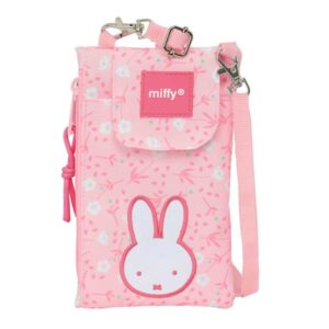 Safta Miffy Flores Monedero Portamovil hasta 6.9" - Compartimento con Cremallera - Cordon Ajustable - 0.19L - 100x190mm - Color Rosa