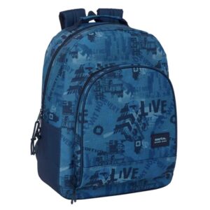 Safta New Edition Mochila Adaptable a Carro - Tirador Doble - Bolsillo Frontal - Hombreras Ergonomicas - Espalda Acolchada - Asa Forrada - 20.1L - 320x150x420mm - Color Azul