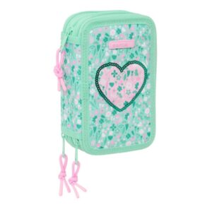 Safta Cuore Plumier de 3 Pisos - 37 Piezas - 1.3L - Goma - Lapiz - Boligrafos - Sacapuntas - Reglas - 16 Colores - 14 Rotuladores - 125x55x195mm - Color Turquesa