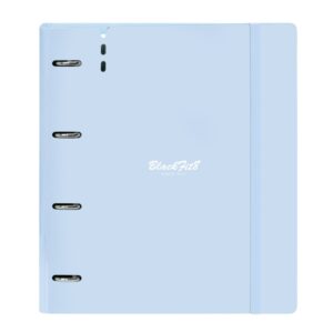 Safta Blackfit8 Cool Carpeta con 4 Anillas 35mm - Tapas de PP Foam - Recambio 100 Hojas - Cierre Elastico - Incluye Separadores - Ranura para Boligrafo - 270x40x320mm - Color Azul Claro