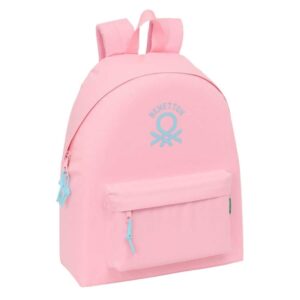 Safta Benetton Basics Mochila - Bolsillo Frontal - Hombreras Acolchadas - Doble Cremallera Principal - Asa Superior - 20.80L - 330x150x420mm - Color Rosa Pastel