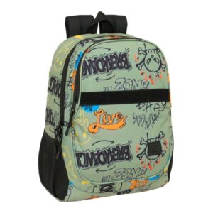Safta Graffiti Zone Mochila Adaptable a Carro - Portabotellas - Dos Compartimentos Grandes - Tirador Doble - Hombreras Ergonomicas y Acolchadas - Asa de Mano - 23L - 320x160x440mm - Color Verde