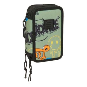 Safta Graffiti Zone Plumier de 3 Pisos - 37 Piezas - 1.3L - Goma - Lapiz - Boligrafos - Sacapuntas - Reglas - 16 Colores - 14 Rotuladores - 125x55x195mm - Color Verde