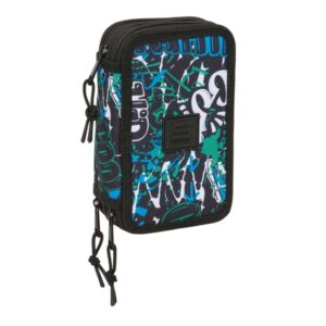 Safta Graffiti Go Plumier de 3 Pisos - 37 Piezas - 1.3L - Goma - Lapiz - Boligrafos - Sacapuntas - Reglas - 16 Colores - 14 Rotuladores - 125x55x195mm - Color Azul Oscuro