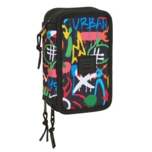 Safta Graffiti Colors Plumier de 3 Pisos - 37 Piezas - 1.3L - Goma - Lapiz - Boligrafos - Sacapuntas - Reglas - 16 Colores - 14 Rotuladores - 125x55x195mm - Multicolor