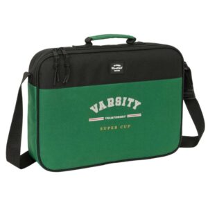 Safta Blackfit8 Varsity Maletin con Cremallera - Bandolera Ajustable - Asa Forrada - Doble Tirador - Fondo Extraible - Compacta y Ligera - 6L - 380x60x280mm - Color Negro y Verde