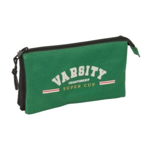 Safta Blackfit8 Varsity Portatodo - 3 Compartimentos con Cremalleras - Bolsillo Interior - 0.6L - 220x30x120mm - Color Negro y Verde