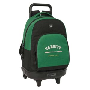 Safta Blackfit8 Varsity Mochila con Carro - 33L - Bolsillo Frontal - Portabotellas - Tirador Doble - Asa Acolchada - Tarjeta ID - Base Reforzada - Mochila Extraible - 330x220x450mm - Color Negro y Verde