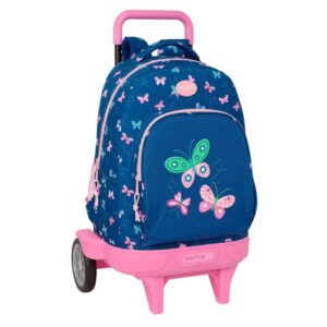 Safta Blackfit8 Mariposas Mochila con Carro - Extraible - Portabotellas - Tirador Doble - Hombreras Acolchadas - Tarjeta ID - Ruedas Antivibracion - 33L - 330x220x450mm - Color Azul Marino