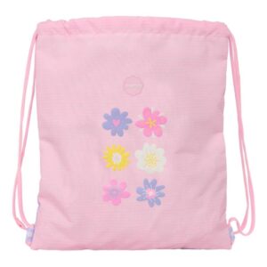 Safta Bouquet Saco Plano - Bolsillo Interior con Cremallera - Cierre con Cordones - 5L - 350x10x400mm - Color Rosa Pastel