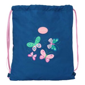 Safta Blackfit8 Mariposas Saco Plano - Bolsillo con Cremallera - Cierre con Cordones - 5L - 350x10x400mm - Color Azul Marino