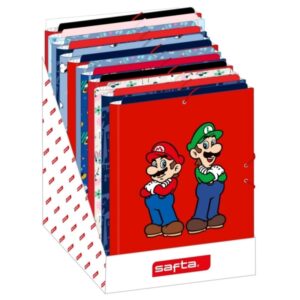 Safta Expositor con 12 Carpetas de Solapas - Formato Folio - Fabricado con Carton Reciclado - Estructura Robusta y Estable - 290x340x340mm - Colores Surtidos