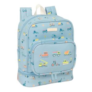 Safta Gruas Mochila Guarderia - Isotermica - Tarjeta ID - Compartimento Termo - Asa Superior Comoda - Adaptable a Carrito - 7.25L - 220x100x270mm - Color Azul Claro