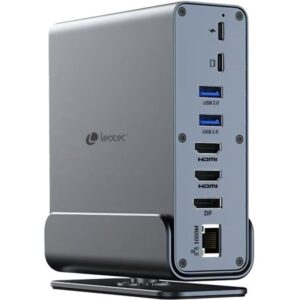 Leotec LEDS06 Docking Station USB C 15 en 1 - 2x HDMI 4K + DisplayPort - Power Delivery 100W - Ethernet Gigabit - 5x USB + USB C - Lector SD y MicroSD - Jack 3.5 mm - Color Gris Aluminio