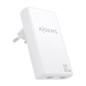 Aisens Cargador GaN Ultra Delgado 65W - 2xUSB-C PD3.0 QC4.0 - Tecnologia AI - Color Blanco