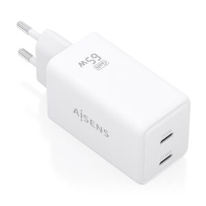 Aisens Cargador GaN 65W - 2xUSB-C PD3.0 QC4.0 - Tecnologia AI - Color Blanco