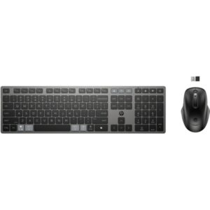 HP 725 Combo Teclado y Raton Inalambricos Multidispositivo Recargables - Bluetooth + 2.4GHz - 22 Teclas Programables - Tecla Copilot - Raton Optico Multi‑Superficie 4000 DPI con 5 Botones Programables - Color Negro