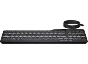 HP 405 Teclado USB Retroiluminado - 12 Teclas Programables - Retroiluminacion LED Blanca con 3 Niveles - Teclas Silenciosas de Perfil Bajo - Inclinacion Ajustable - Resistente a Derrames - Color Negro