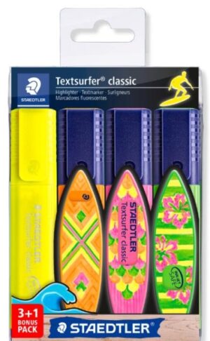 Staedtler Textsurfer Classic 364 Pack de 4 Marcadores Fluorescentes - Secado Rapido - Trazo 1 - 5mm Aprox - Colores Surtidos