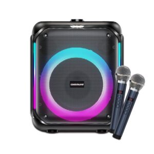 Coolsound Partybox Altavoz Karaoke 8" - Bluetooth - 30W - Iluminacion RGB - 2 Microfonos Inalambricos Incluidos - Entrada para Instrumentos y Microfonos Adicionales - Color Negro