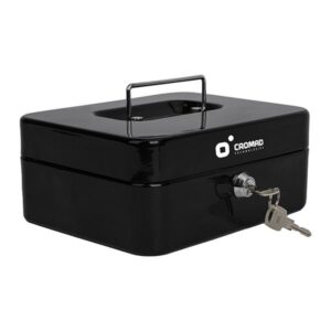 Cromad CR1224 Caja de Caudales Metalica - Cerradura de Llave - 3 Compartimentos - Asa de Transporte - 90x200x160mm