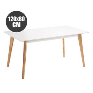 Muvip Mesa Design D900 - Patas Macizas de Madera de Haya - Superficie MDF Espesor 18mm - 120x80cm - Color Blanco