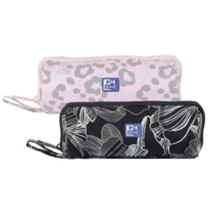 Oxford Dream Tech Estuche Portatodo Redondo - Apertura Total - 8 Compartimentos - Goma Kangoo Acoplable a Cuadernos y Carpetas - Asa de Transporte - Diseños Animal Print y Floral Print