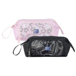 Oxford Dream Tech Estuche Portatodo Gran Capacidad - Apertura Total - Goma Kangoo Acoplable a Cuadernos y Carpetas - Asa de Transporte - Diseños Animal Print y Floral Print