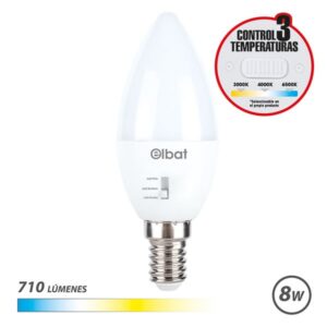 Elbat Bombilla LED C37 - 8W - 710Lm - E14 - Selector de Luz - Calida 3000K, Blanca 4000K y Fria 6500K