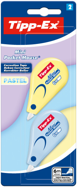 Tipp-Ex Mini Pocket Mouse Pastel Pack con 2 Cintas Correctoras 5mm x 6m - Resistente - Escritura Instantanea