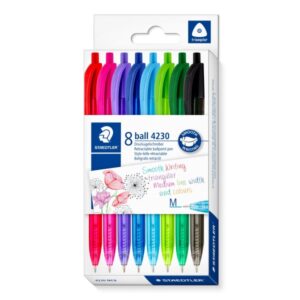 Staedtler 4230 M Pack con 10 Boligrafos Retractiles - Punta 1mm - Ancho de Linea Medio - Diseño Triangular - Colores Surtidos