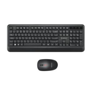 Unykach UK39 Pack de Teclado Inalambrico Compacto + Raton Inalambrico 1600dpi, 3 Botones, Uso Ambidiestro - Disposicion Portuguesa QWERTY PT - Color Negro
