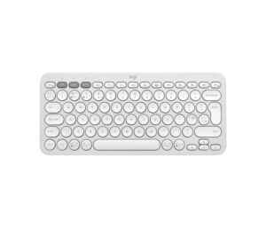 Logitech Pebble Keys 2 K380s Teclado Inalambrico - Bluetooth + RF Logi Bolt - Teclas Silenciosas de Perfil Bajo - Easy‑Switch para 3 Dispositivos - Formato Mini QWERTY - Bateria hasta 36 Meses - Color Blanco