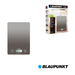 Blaupunkt BP4012 Bascula de Cocina Digital 5kg con Plataforma de Cristal - Pantalla LCD Retroiluminada - Funcion Tara - Alta Precision 1g - Autoapagado y Indicadores de Sobrecarga/Bateria Baja - Color Gris