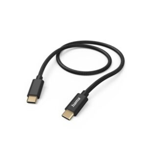 Hama Fabric Cable USB-C Macho - Potencia Maxima 60W - Longitud 1.5m - Nailon - Velocidad hasta 480Mbps - Chapado en Oro - Color Negro