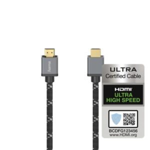 Hama Prime Cable HDMI 8K Macho - Longitud 2m - Certificado - Soporta eARC - Terminales Chapados en Oro - Ethernet - Velocidad hasta 48Gbps - Blindaje Completo - Color Gris
