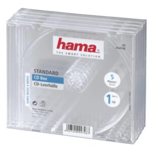 Hama Pack de 5 Cajas Vacias para CD/DVD - Poliestireno - 14x12.4x1.04cm - Color Transparente