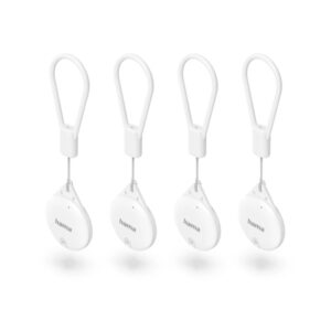 Hama Find My Pack de 4 Localizadores Antiperdida para Apple - Bluetooth - Policarbonato y Silicona - Autonomia hasta 240 Dias - 4.6x3.6x0.9cm - Color Blanco