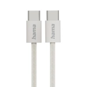 Hama Fabric Cable USB-C Macho - Potencia Maxima 60W - Longitud 1m - Nailon - Velocidad hasta 480Mbps - Blindado - Color Beige