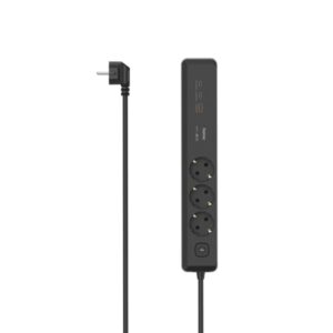 Hama Regleta Alimentacion con 6 Tomas - Cable 1.4m - 3x Schuko - 2x USB-C - 1x USB-A - Interruptor de Encendido - Enchufe Schuko en Angulo - Power Delivery - 4.4x6x33cm - Color Negro y Gris