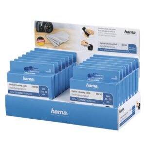 Hama Micro Expositor con 14 Bayetas de Limpieza para Opticas - 80% Poliester - Lavable a Mano - 20x20cm - Color Gris