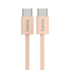Hama Fabric Cable USB-C Macho - Potencia Maxima 60W - Longitud 1m - Nailon - Velocidad hasta 480Mbps - Blindado - Color Naranja