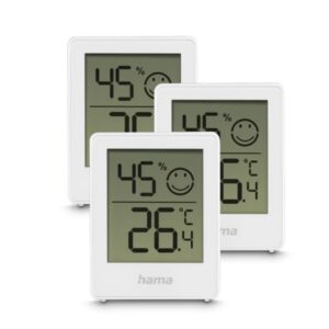 Hama Cres Pack de 3 Medidores de Temperatura y Humedad para Interior - Pantalla Digital - Permite Colgar en Pared - Indicador de Confort - 4.5x3.1x5.6cm - Color Blanco