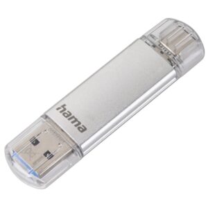 Hama Laeta Memoria Pendrive USB 3.0 con Tapa - 128GB de Capacidad - 40Mb/s de Transferencia - Funcion OTG - USB-C - USB-A - Cuerpo Metalico - Color Plata