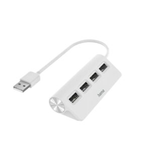 Hama Essential Hub USB 2.0 - Cable USB-A Integrado de 15cm - USB-A Hembra x4 - Color Blanco